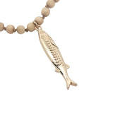 Collier poisson doré perles en bois beige 75 cm