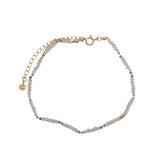 Chaine de cheville dorée en quartz rose et multi tourmaline