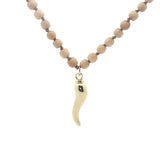 Collier piment doré perles en bois beige 75 cm