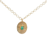 Collier doré médaillon ovale strié onyx verte 50 cm