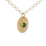 Collier doré médaillon ovale strié onyx verte 50 cm