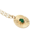 Collier doré médaillon ovale strié onyx verte 50 cm
