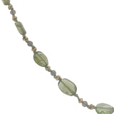 Collier doré péridot, quartz fumé, perles dorées et noeuds verts 75 cm