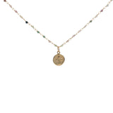 Collier doré chaine Rosary tourmaline médaille croix 38 cm