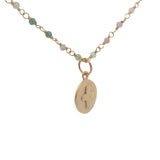 Collier doré chaine Rosary tourmaline médaille croix 38 cm