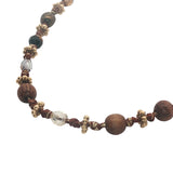 Collier doré mix perles marrons, oeil de tigre et couronnes dorées 42 cm