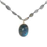 Collier doré perles et médaillon en labradorite 75 cm