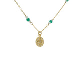 Collier doré préhnite et onyx verte et soleil avec zircons blancs 44 cm