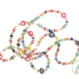 Collier doré médaillon oeil en nacre et zircons perles colorées 75 cm