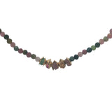 Collier doré tourmaline avec petites perles et coupoles dorées 42 cm