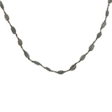 Collier doré labradorite, pierre de lune, perles dorées et noeud gris 75 cm