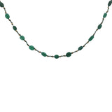 Collier doré onyx verte, prehnite, perles dorées et noeuds verts 75 cm