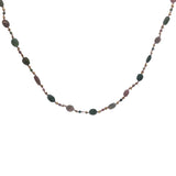 Collier doré multi tourmaline, perles dorées et noeuds roses 75 cm