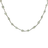 Collier doré prehnite, améthyste, perles dorées et noeuds verts