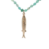 Collier poisson doré mix perles vertes 90 cm