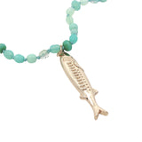 Collier poisson doré mix perles vertes 90 cm