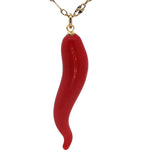 Collier doré et pendentif piment rouge 60cm