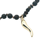 Collier piment doré mix perles bois marron 90 cm