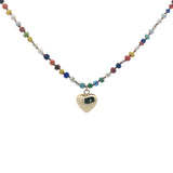 Collier coeur doré perles colorées et perles de culture 75 cm