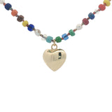Collier coeur doré perles colorées et perles de culture 75 cm