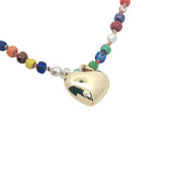 Collier coeur doré perles colorées et perles de culture 75 cm
