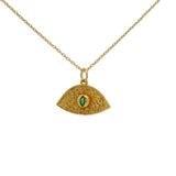 Gold necklace with hammered eye and stone pendant