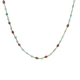 Collier doré mix perles vertes, bois et dorées 42 cm