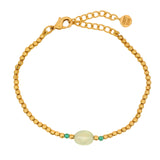 Bracelet doré en prehnite orné d'onyx verte et de perles dorées