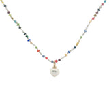 Collier doré perle de culture et perles multicolores 50 cm