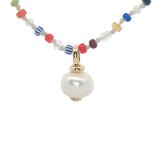 Collier doré perle de culture et perles multicolores 50 cm