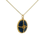 Collier doré cabochon pierre lapis , cage dorée et oeil
