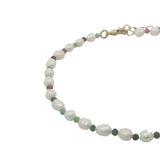 Chaine de cheville dorée perles de culture et rubis zoisite