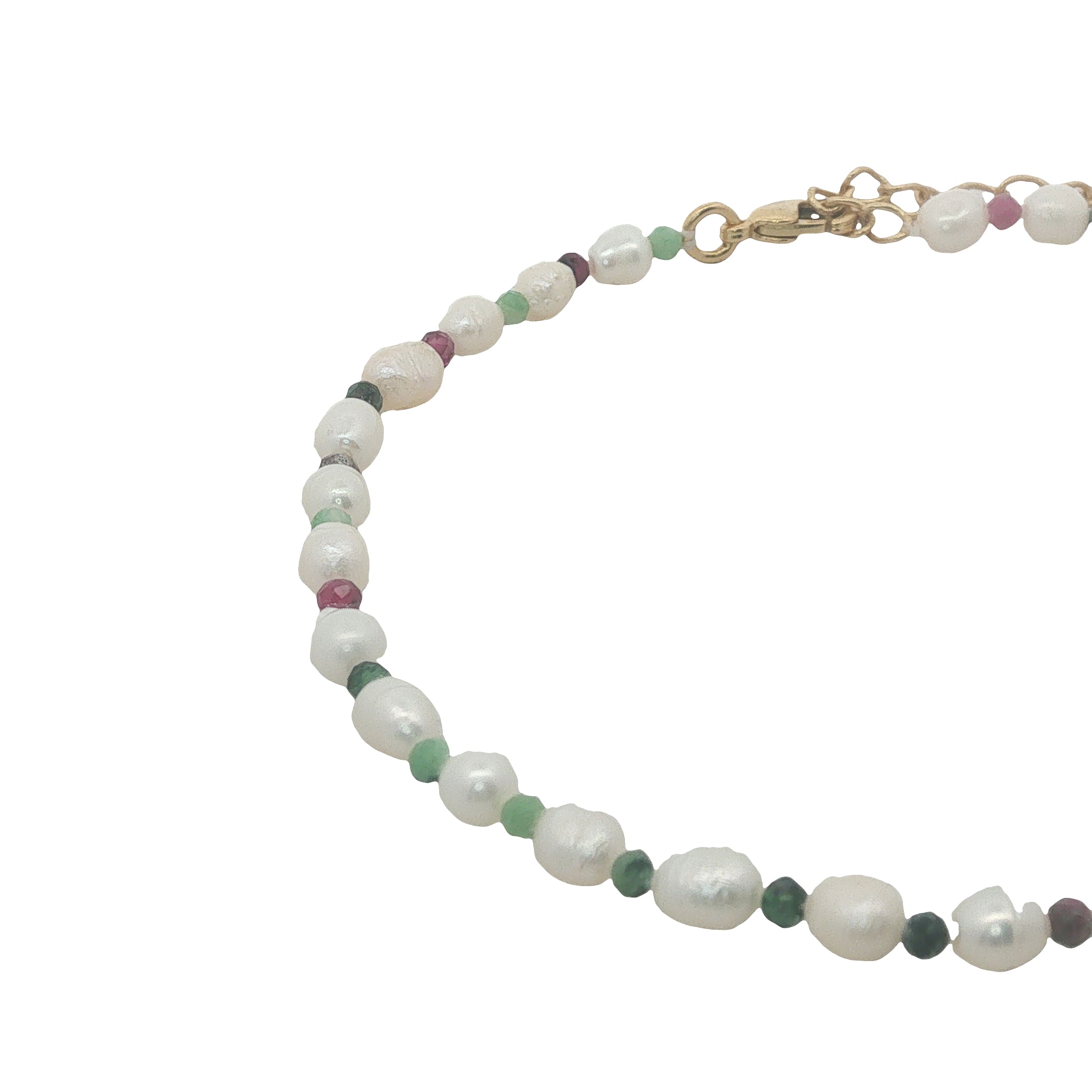 Chaine de cheville dorée perles de culture et rubis zoisite