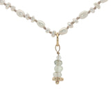 Collier doré prehnite, pierre de lune et petites perles de culture 38 cm