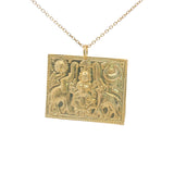 Collier doré plaque mate divinité indienne et éléphants 42 cm