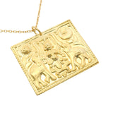 Collier doré plaque mate divinité indienne et éléphants 42 cm