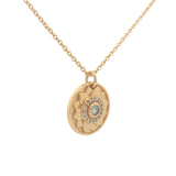 Collier doré médaille fleur labradorite et zircons 42 cm
