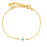 Bracelet doré avec croix oeil en nacre et disques dorés