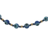 Collier doré perles oeil bleu, perles dorées et noeuds bleu marine 42 cm