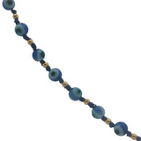Collier doré perles oeil bleu, perles dorées et noeuds bleu marine 42 cm