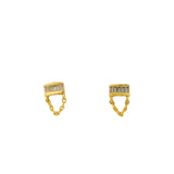 Gold earrings with baguette zircons and chain