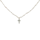 Collier doré croix en zircons petites perles de culture 42 cm