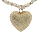 Collier coeur doré perles de nacre et perles dorées 90 cm