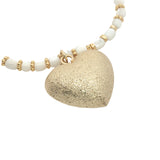 Collier coeur doré perles de nacre et perles dorées 90 cm