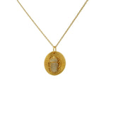 Gold necklace with scarab medal and zircons
