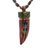 Collier Corne du Tibet dorée avec émail 90 cm