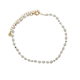 Chaine de cheville dorée perles de culture, multi tourmaline et noeuds blancs