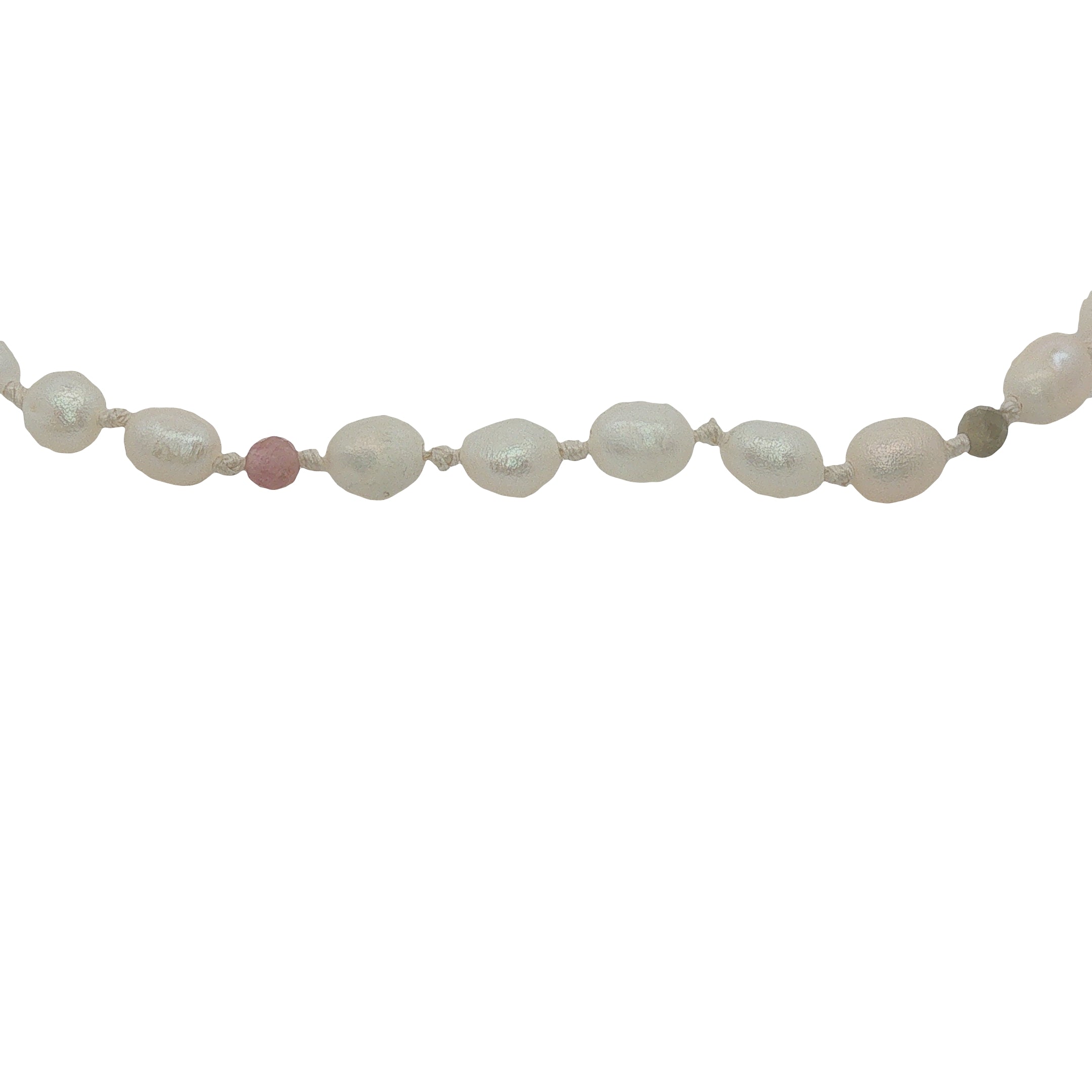 Chaine de cheville dorée perles de culture, multi tourmaline et noeuds blancs