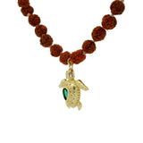 Collier rudraksha et tortue dorée avec zircons 84 cm