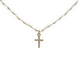 Collier doré croix zircons Santa Maria perles, pierre de lune et labradorite 50 cm